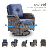 Patio Wicker Chairs Swivel Rocker – Outdoor Swivel Rocking Chairs Set of 2 with Rattan Side Table, Patio Swivel Glider Chair 3 Piece Patio Furniture Sets for Deck Porch Pool Brown/Blue
