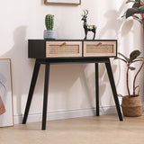 Rattan Console Table, Entryway Tables, Vanity Desk, Rattan Dresser, Farmhouse Wood Sofa Table Behind The Couch, Narrow Side Table for Hallway, Office, Foyer, 31 (Black)