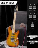 Leo Jaymz 39 Full Size ST Style Electric Guitar Starter Kit with SSH Pickup, 5W Portable Amp, Tuner, Gig Bag, Strap & Accessories (Violet Ocean)