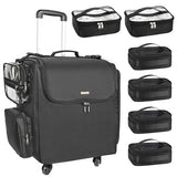 Relavel Rolling Makeup Train Case, Hairstylist Traveling Bag with 4 Wheels, Heat Insulation Full Layer, Adjustable Dividers, Hair Tools and Cosmetics Storage Organizer Trolley Suitcase Makeup Cart