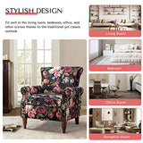 HULALA HOME Modern Wingback Accent Chair with Wood Legs & Removable Cushion, Comfy Upholstered Armchair with Nailhead Trim, Floral Pattern Single Sofa Chair for Living Room Bedroom, Blue