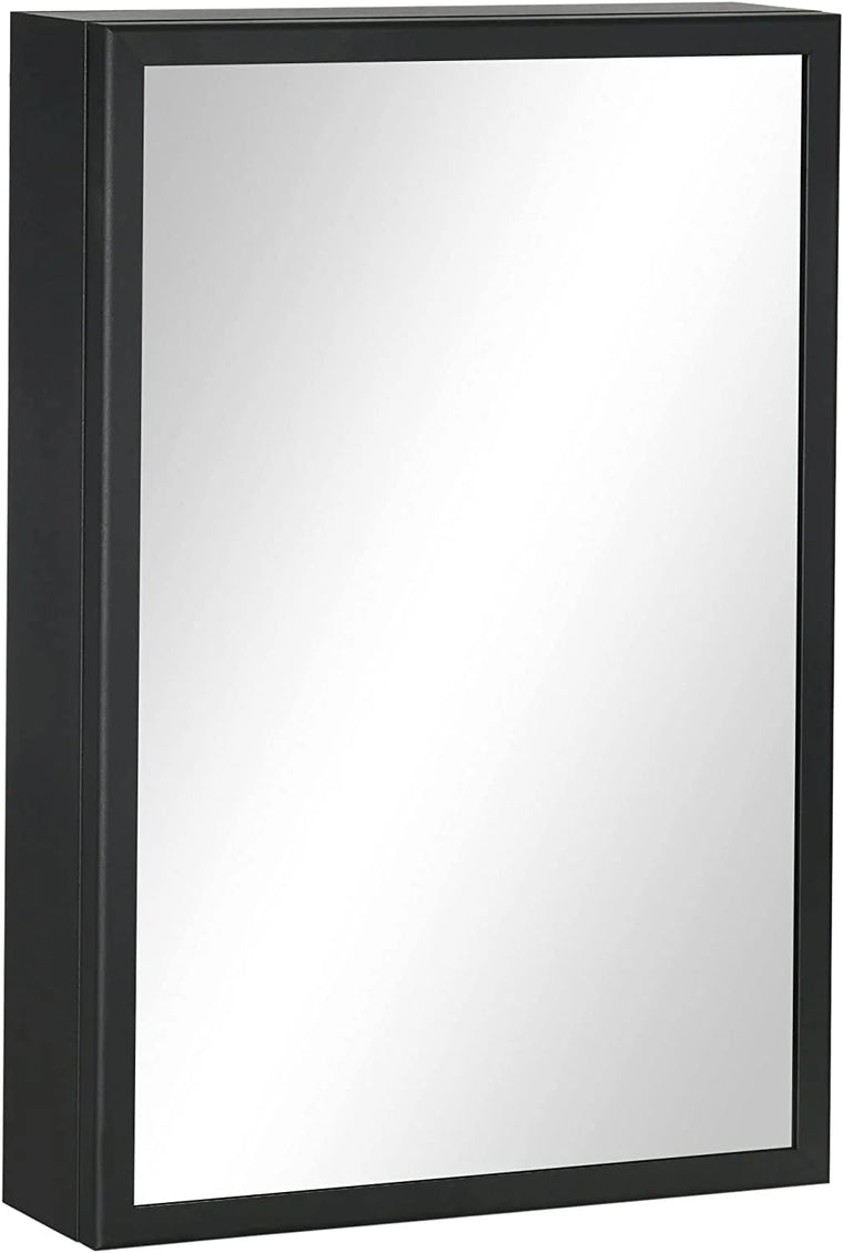 Wall-Mounted Medicine Cabinet with Mirror, Stainless Steel Bathroom Mirror Cabinet Wall Mounted with Storage Shelves for Living Room and Laundry Room, Black
