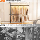 Aheaplus Industrial Pipe Clothing Rack, Reversible 79.7” Clothes Rack for Hanging Clothes, Heavy Duty Garment Racks Closet Wardrobe with LED Lights& Shelves, Walk-in Closet System, Black