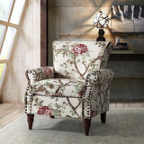 HULALA HOME Modern Wingback Accent Chair with Wood Legs & Removable Cushion, Comfy Upholstered Armchair with Nailhead Trim, Floral Pattern Single Sofa Chair for Living Room Bedroom, Blue