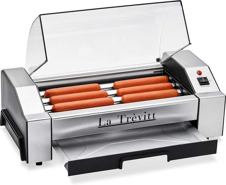 La Trevitt Hot Dog Roller- Sausage Grill Cooker Machine- 6 Hot Dog Capacity – Commercial and Household Hot Dog Machine for Family Use