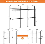 Aheaplus Industrial Pipe Clothing Rack, Reversible 79.7” Clothes Rack for Hanging Clothes, Heavy Duty Garment Racks Closet Wardrobe with LED Lights& Shelves, Walk-in Closet System, Black
