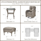 Patio Wicker Chairs Swivel Rocker – Outdoor Swivel Rocking Chairs Set of 2 with Rattan Side Table, Patio Swivel Glider Chair 3 Piece Patio Furniture Sets for Deck Porch Pool Brown/Blue