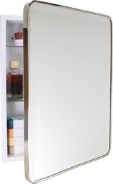 16×20 Austin Farmhouse Metal Framed Rounded Rectangle Recessed Bathroom Medicine Cabinet, Beveled Mirror, 14×18 in-Wall Opening, powder-coated Steel, Glass Shelves, Magnet Close, Brushed Nickel