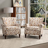 HULALA HOME Modern Wingback Accent Chair with Wood Legs & Removable Cushion, Comfy Upholstered Armchair with Nailhead Trim, Floral Pattern Single Sofa Chair for Living Room Bedroom, Blue