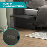BALUS Murphy Bed Cabinet,Queen Murphy Bed with Tri-fold Mattress & USB Charging Station,Modern Wall Chest Beds with Folding Night Stand Trays and Storage Drawers for Bedroom Living Room,Grey-Blue