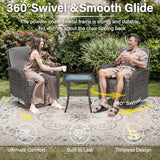 Patio Wicker Chairs Swivel Rocker – Outdoor Swivel Rocking Chairs Set of 2 with Rattan Side Table, Patio Swivel Glider Chair 3 Piece Patio Furniture Sets for Deck Porch Pool Brown/Blue