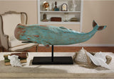 Design Toscano SD1120725 Folk Art Faux Wood Whale Statue on Display Stand, 30 Inch, Blue