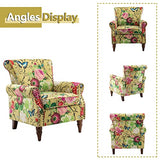 HULALA HOME Modern Wingback Accent Chair with Wood Legs & Removable Cushion, Comfy Upholstered Armchair with Nailhead Trim, Floral Pattern Single Sofa Chair for Living Room Bedroom, Blue