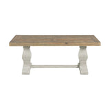 19 Inch Coffee Table with Pedestal Base, Brown and White- Saltoro Sherpi