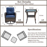 Patio Wicker Chairs Swivel Rocker – Outdoor Swivel Rocking Chairs Set of 2 with Rattan Side Table, Patio Swivel Glider Chair 3 Piece Patio Furniture Sets for Deck Porch Pool Brown/Blue