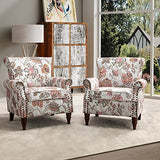 HULALA HOME Modern Wingback Accent Chair with Wood Legs & Removable Cushion, Comfy Upholstered Armchair with Nailhead Trim, Floral Pattern Single Sofa Chair for Living Room Bedroom, Blue