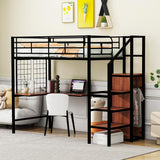 Black Twin Metal Loft Bed W/Desk Lateral Storage Ladder Wardrobe Glam Modern Contemporary Unisex Space MDF Finish Handmade Headboard Included