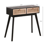 Rattan Console Table, Entryway Tables, Vanity Desk, Rattan Dresser, Farmhouse Wood Sofa Table Behind The Couch, Narrow Side Table for Hallway, Office, Foyer, 31 (Black)