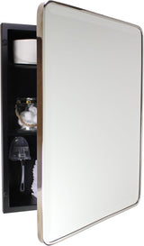 16×20 Austin Farmhouse Metal Framed Rounded Rectangle Recessed Bathroom Medicine Cabinet, Beveled Mirror, 14×18 in-Wall Opening, powder-coated Steel, Glass Shelves, Magnet Close, Brushed Nickel