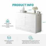 BALUS Murphy Bed Cabinet,Queen Murphy Bed with Tri-fold Mattress & USB Charging Station,Modern Wall Chest Beds with Folding Night Stand Trays and Storage Drawers for Bedroom Living Room,Grey-Blue