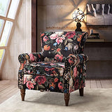 HULALA HOME Modern Wingback Accent Chair with Wood Legs & Removable Cushion, Comfy Upholstered Armchair with Nailhead Trim, Floral Pattern Single Sofa Chair for Living Room Bedroom, Blue
