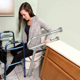 Toilet Support Rail 31.3X 31.5 Inch, Munzong Anti-Slip Satin Brushed Nickel Handicap Grab Bar for Bathroom, Stainless Steel Knurled Safety handrails with Leg for Elderly Disabled Pregnant-1.25??Tube
