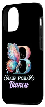 iPhone 14 Pro Max B Is For Bianca Girly Butterfly And Flower Initial Name Case