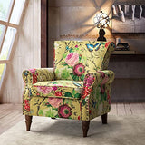 HULALA HOME Modern Wingback Accent Chair with Wood Legs & Removable Cushion, Comfy Upholstered Armchair with Nailhead Trim, Floral Pattern Single Sofa Chair for Living Room Bedroom, Blue