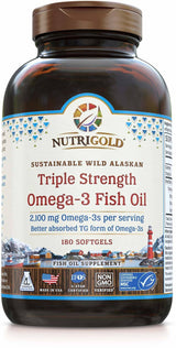 NutriGold Triple Strength Omega-3 Fish Oil 180 Softgels