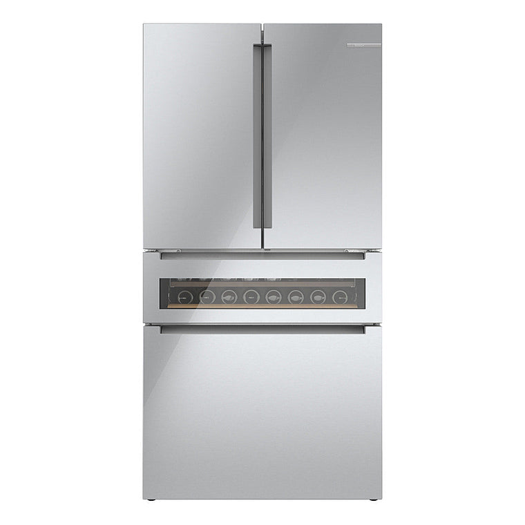 Bosch – 800 Series 20 Cu. Ft. 4-Door French Door Counter-Depth Smart Refrigerator with Beverage Cooler Drawer – Stainless steel