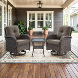 Patio Wicker Chairs Swivel Rocker – Outdoor Swivel Rocking Chairs Set of 2 with Rattan Side Table, Patio Swivel Glider Chair 3 Piece Patio Furniture Sets for Deck Porch Pool Brown/Blue