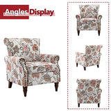HULALA HOME Modern Wingback Accent Chair with Wood Legs & Removable Cushion, Comfy Upholstered Armchair with Nailhead Trim, Floral Pattern Single Sofa Chair for Living Room Bedroom, Blue