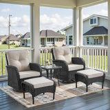 Patio Wicker Chairs Swivel Rocker – Outdoor Swivel Rocking Chairs Set of 2 with Rattan Side Table, Patio Swivel Glider Chair 3 Piece Patio Furniture Sets for Deck Porch Pool Brown/Blue