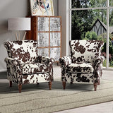 HULALA HOME Modern Wingback Accent Chair with Wood Legs & Removable Cushion, Comfy Upholstered Armchair with Nailhead Trim, Floral Pattern Single Sofa Chair for Living Room Bedroom, Blue